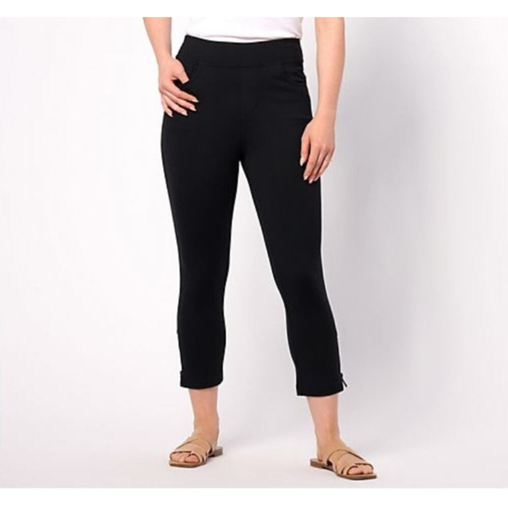 Belle Kim Gravel 8T Black Tall Coastal Crop Perfect Ponte Pants A640320 NWOT